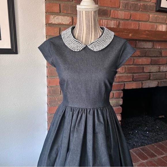 Kate Spade Kimberly Embellished Peter Pan Collared Denim Dress Sz 2 - Picture 4 of 11